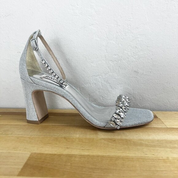 Badgley Mischka Harriet Silver Heels Gems Rhinestones Wedding Shoes‎ Size 6 - Picture 1 of 10